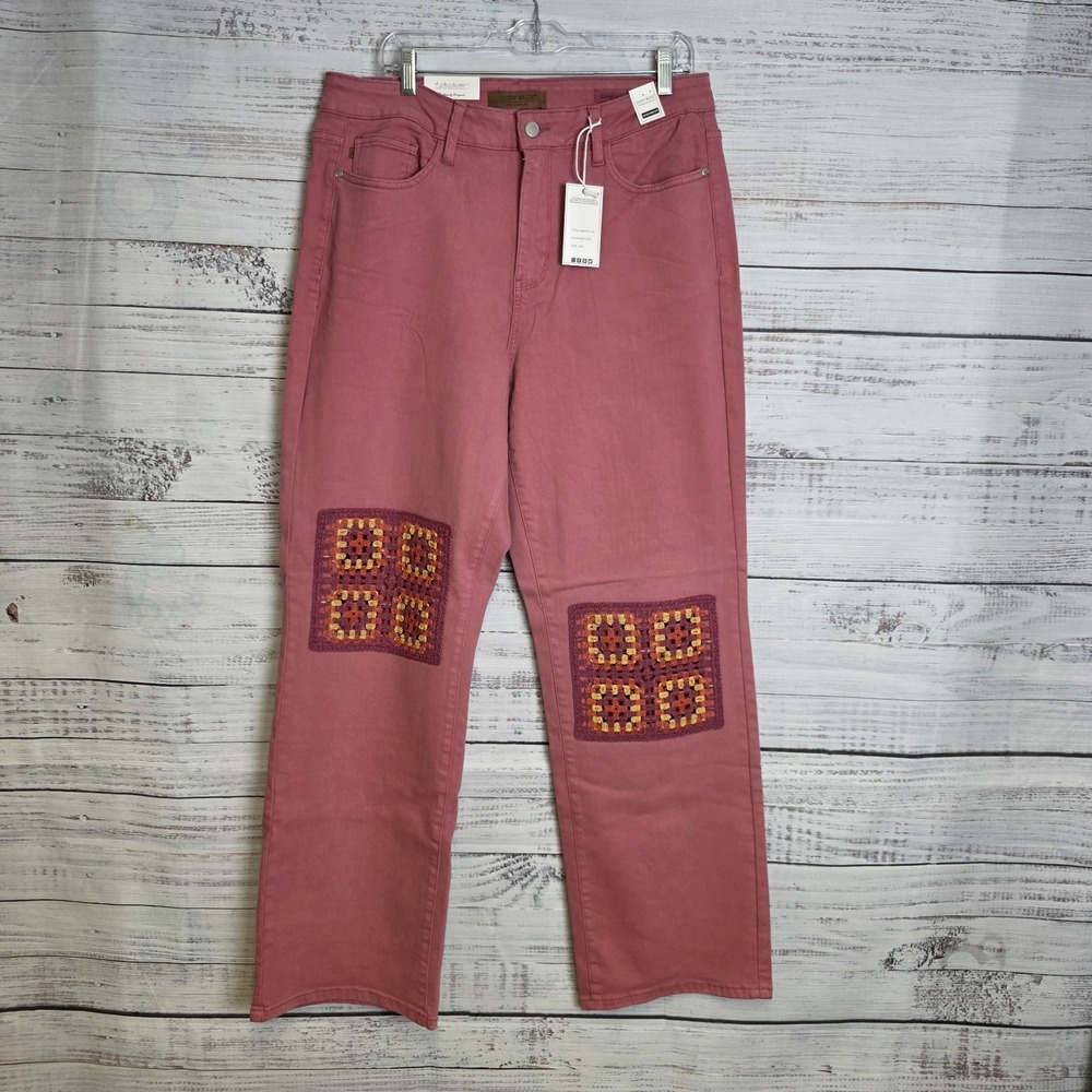 Judy Blue Pink Flare Jeans with Patchwork